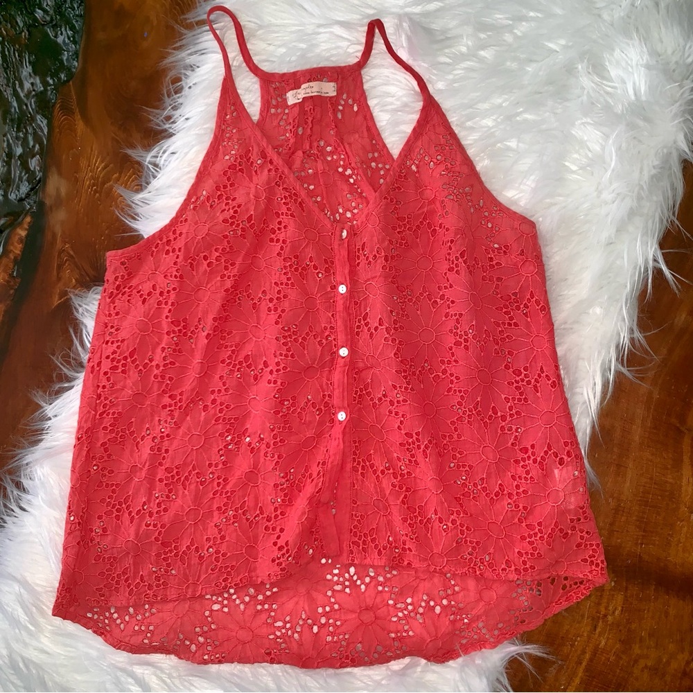 Free People Pink Eyelet Button-Up Camisole